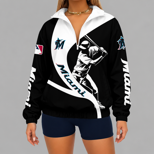 [HOMERUN DEAL] NEW CUSTOMIZED MLB20 MMS MIAMI MARLINS V-NECK ZIPPER SWEATSHIRT JACKET