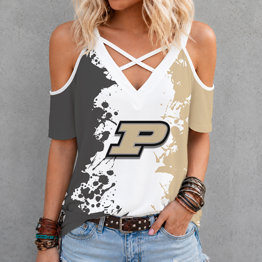 [SLAM DUNK DEAL] NEW CUSTOMIZED NCAA MAM20 PUB PURDUE BOILERMAKERS CRISS CROSS V-NECK TOP
