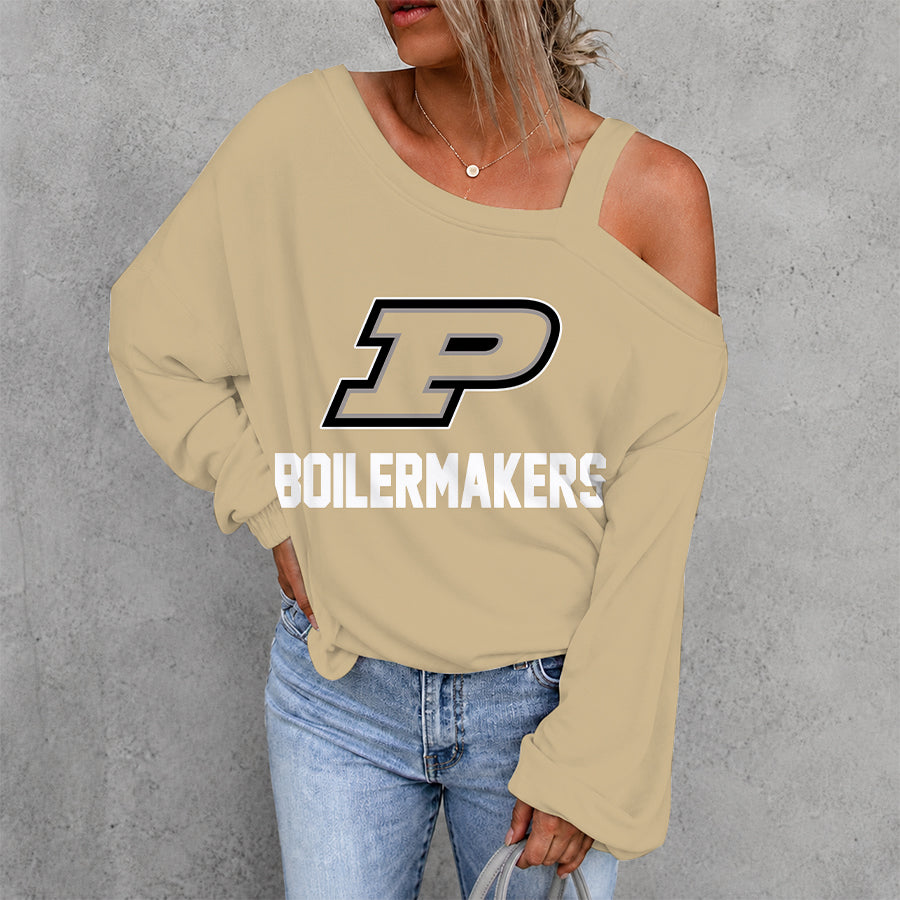 [SLAM DUNK DEAL] NEW CUSTOMIZED NCAA MAM20 PUB PURDUE BOILERMAKERS WOMEN'S OFF-SHOULDER LONG SLEEVE SHIRT