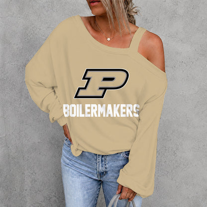 [SLAM DUNK DEAL] NEW CUSTOMIZED NCAA MAM20 PUB PURDUE BOILERMAKERS WOMEN'S OFF-SHOULDER LONG SLEEVE SHIRT