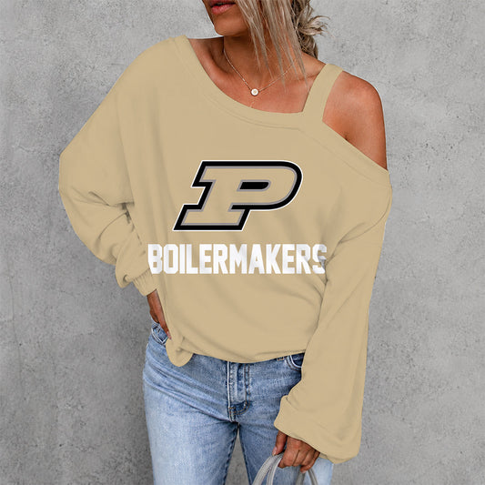 [SLAM DUNK DEAL] NEW CUSTOMIZED NCAA MAM20 PUB PURDUE BOILERMAKERS WOMEN'S OFF-SHOULDER LONG SLEEVE SHIRT