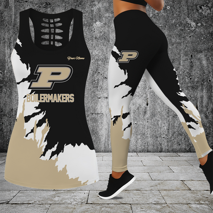 [SLAM DUNK DEAL] NEW CUSTOMIZED NCAA MAM20 PUB PURDUE BOILERMAKERS STRAPPY HOLLOW TANK TOP & LEGGINGS SET