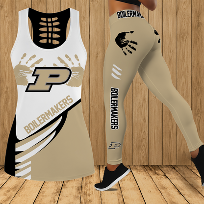 [SLAM DUNK DEAL] NEW CUSTOMIZED NCAA MAM20 PUB PURDUE BOILERMAKERS STRAPPY HOLLOW TANK TOP & LEGGINGS SET