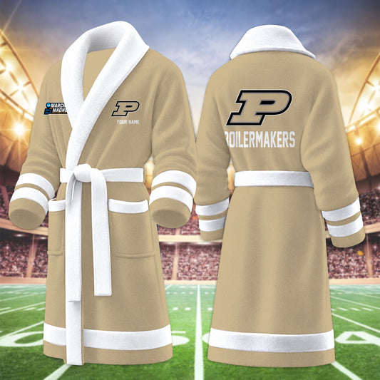 [SLAM DUNK DEAL] NEW CUSTOMIZED NCAA MAM20 PUB PURDUE BOILERMAKERS MULTICOLOR FLEECE BATHROBE