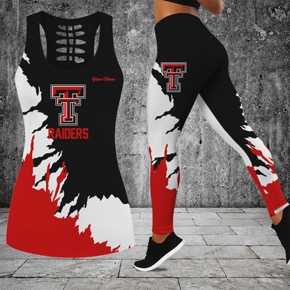 [HOMERUN DEAL] NEW CUSTOMIZED NCAA CWS20 TRR TEXAS TECH RED RAIDERS HOLLOW TANK TOP & LEGGINGS SET
