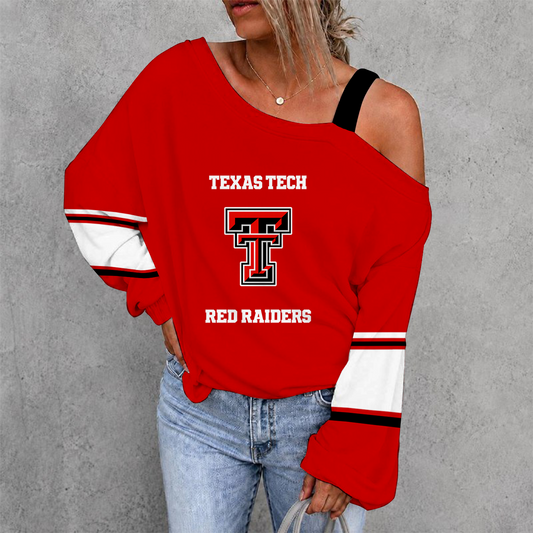 [HOMERUN DEAL] NEW CUSTOMIZED NCAA CWS20 TRR TEXAS TECH RED RAIDERS WOMEN'S OFF-SHOULDER LONG SLEEVE SHIRT