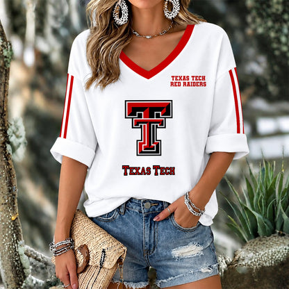 [HOMERUN DEAL] NEW CUSTOMIZED NCAA CWS20 TRR TEXAS TECH RED RAIDERS WOMEN'S V-NECK LONG SLEEVE SHIRT
