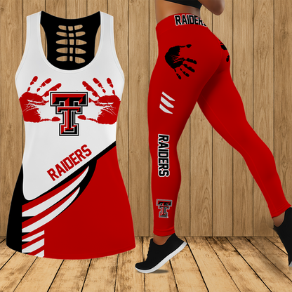 [HOMERUN DEAL] NEW CUSTOMIZED NCAA CWS20 TRR TEXAS TECH RED RAIDERS HOLLOW TANK TOP & LEGGINGS SET