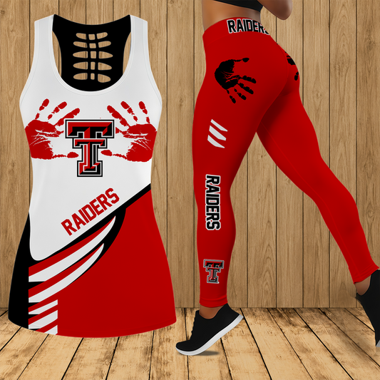 [HOMERUN DEAL] NEW CUSTOMIZED NCAA CWS20 TRR TEXAS TECH RED RAIDERS HOLLOW TANK TOP & LEGGINGS SET