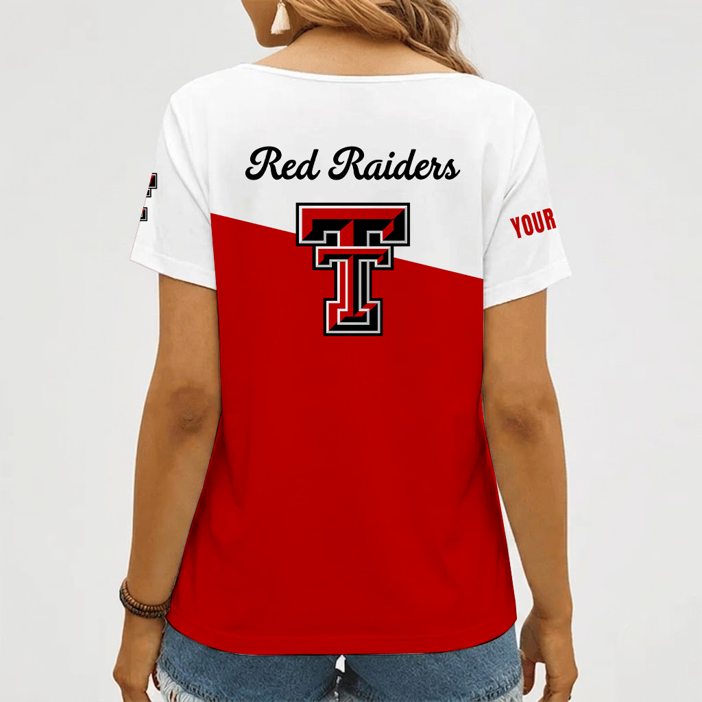 [FAN FAVORITE] NEW CUSTOMIZED NCAA CWS20 TRR TEXAS TECH RED RAIDERS V-NECK FEMALE SHIRT