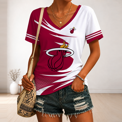 [HOT DEAL] NEW CUSTOMIZED NBA20 MHE MIAMI HEAT V-NECK FEMALE SHIRT