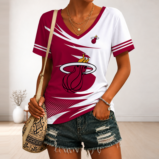 [HOT DEAL] NEW CUSTOMIZED NBA20 MHE MIAMI HEAT V-NECK FEMALE SHIRT