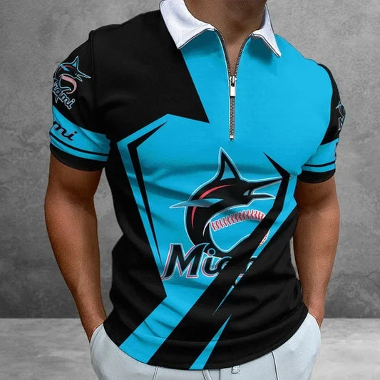 [HOMERUN DEAL] NEW CUSTOMIZED MLB20 MMS MIAMI MARLINS ZIP POLO SHIRT