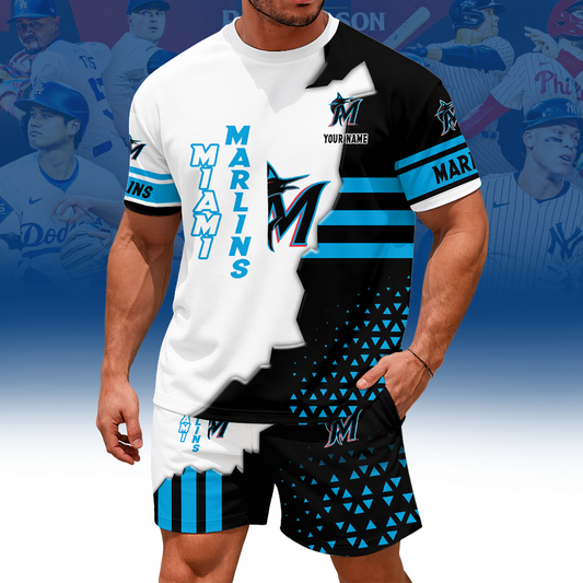 [HOMERUN DEAL] NEW CUSTOMIZED MLB20 MMS MIAMI MARLINS UNISEX T-SHIRT & SHORTS SET