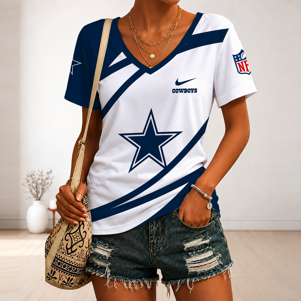 [TOUCHDOWN DEAL] NEW CUSTOMIZED NFL21 DCB DALLAS COWBOYS V-NECK FEMALE SHIRT
