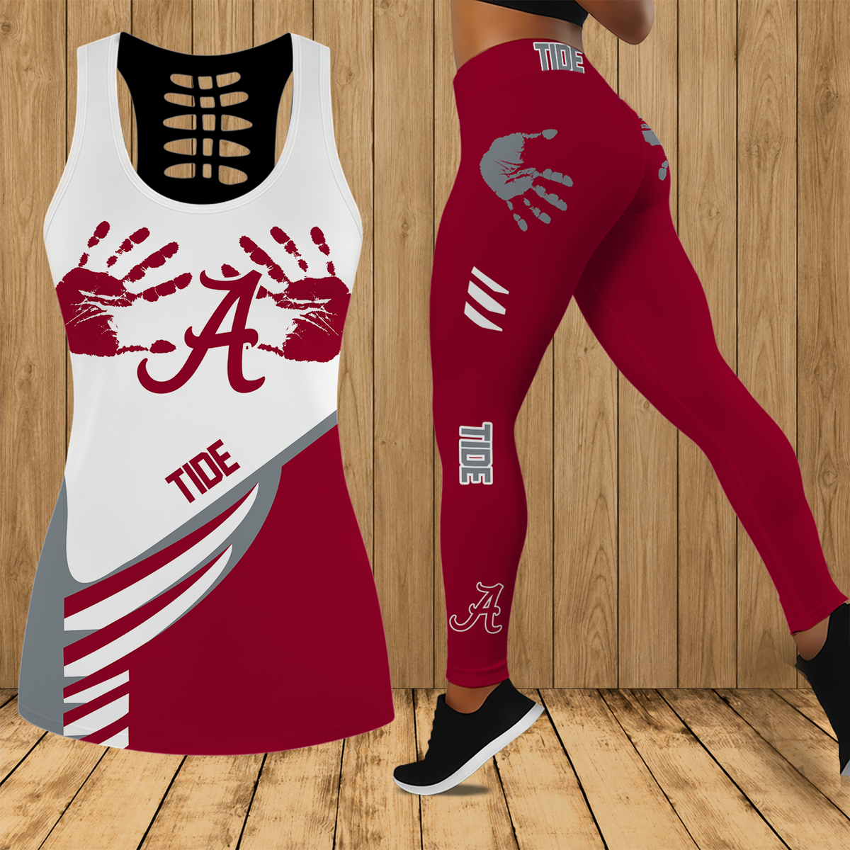 [HOMERUN DEAL] NEW CUSTOMIZED NCAA CWS21 ABC ALABAMA CRIMSON TIDE HOLLOW TANK TOP & LEGGINGS SET