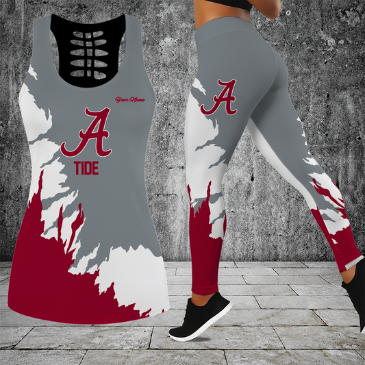 [HOMERUN DEAL] NEW CUSTOMIZED NCAA CWS21 ABC ALABAMA CRIMSON TIDE HOLLOW TANK TOP & LEGGINGS SET