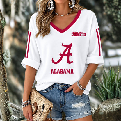[HOMERUN DEAL] NEW CUSTOMIZED NCAA CWS21 ABC ALABAMA CRIMSON TIDE WOMEN'S V-NECK LONG SLEEVE SHIRT