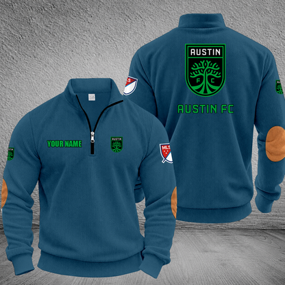 [GOAL DEAL] NEW CUSTOMIZED MLS21 ATF AUSTIN FC MULTICOLOR STRIPED QUATER ZIP SWEATSHIRT
