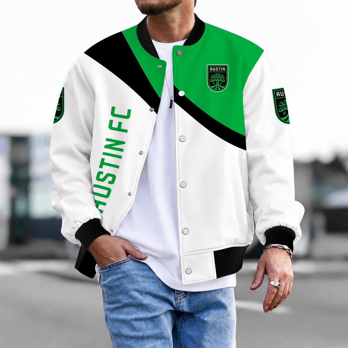 [GOAL DEAL] NEW CUSTOMIZED MLS21 ATF AUSTIN FC BASEBALL JACKET & SATIN VARSITY JACKET