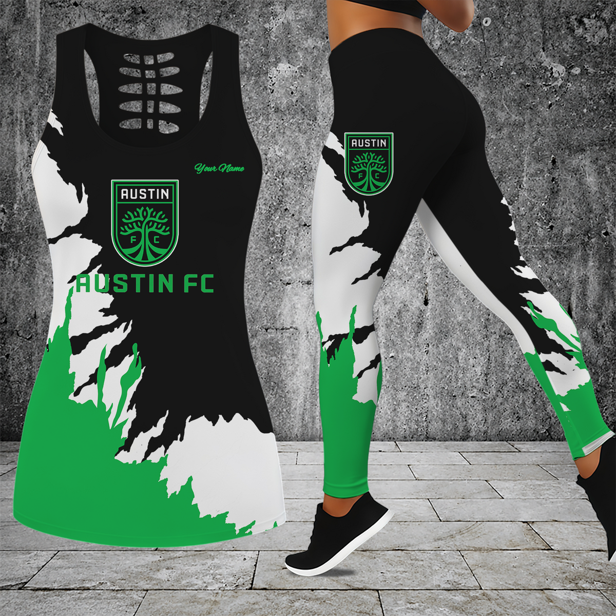 [GOAL DEAL] NEW CUSTOMIZED MLS21 ATF AUSTIN FC HOLLOW TANK TOP & LEGGINGS SET