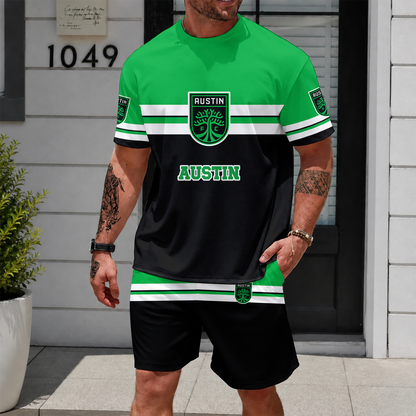 [GOAL DEAL] NEW CUSTOMIZED MLS21 ATF AUSTIN FC UNISEX T-SHIRT & SHORTS SET
