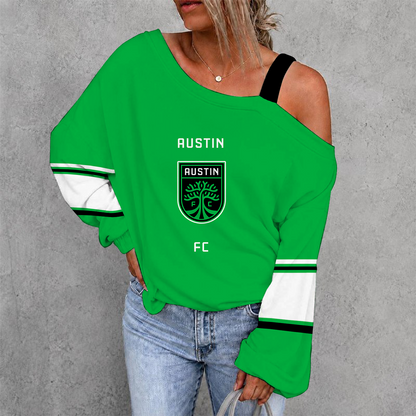 [GOAL DEAL] NEW CUSTOMIZED MLS21 ATF AUSTIN FC WOMEN'S OFF-SHOULDER LONG SLEEVE SHIRT