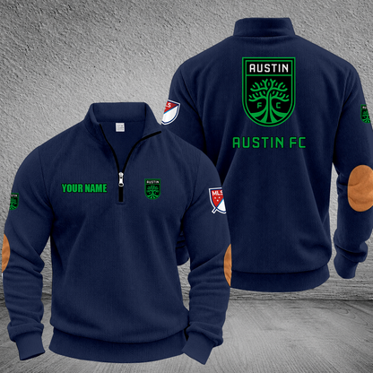 [GOAL DEAL] NEW CUSTOMIZED MLS21 ATF AUSTIN FC MULTICOLOR STRIPED QUATER ZIP SWEATSHIRT