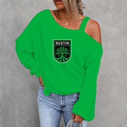 [GOAL DEAL] NEW CUSTOMIZED MLS21 ATF AUSTIN FC WOMEN'S OFF-SHOULDER LONG SLEEVE SHIRT