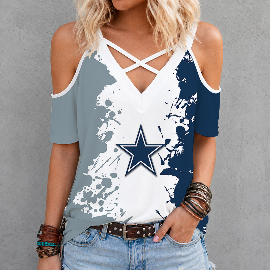 [TOUCHDOWN DEAL] NEW CUSTOMIZED NFL21 DCB DALLAS COWBOYS CRISS CROSS V-NECK TOP