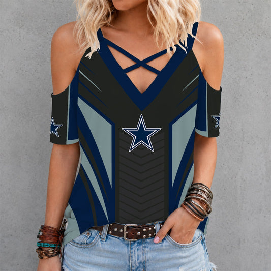 [TOUCHDOWN DEAL] NEW CUSTOMIZED NFL21 DCB DALLAS COWBOYS CRISS CROSS V-NECK TOP