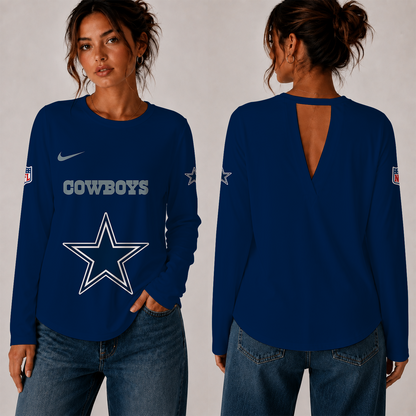 [TOUCHDOWN DEAL] NEW CUSTOMIZED NFL21 DCB THE COWBOYS WOMEN'S BACK V-CUT LONG-SLEEVE SHIRT