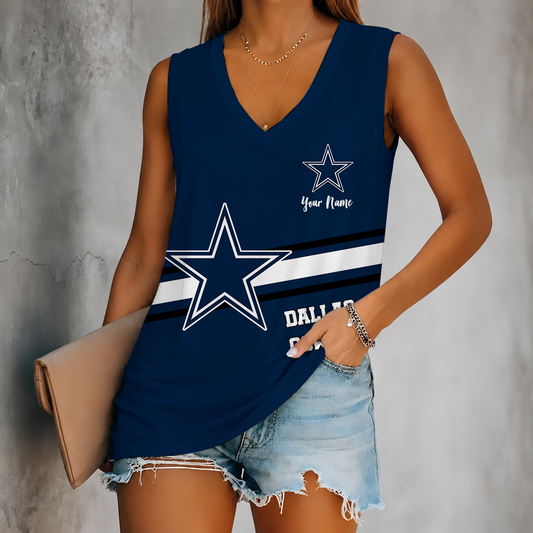 [TOUCHDOWN DEAL] NEW CUSTOMIZED NFL21 DCB DALLAS COWBOYS WOMEN'S V-NECK TANK TOP