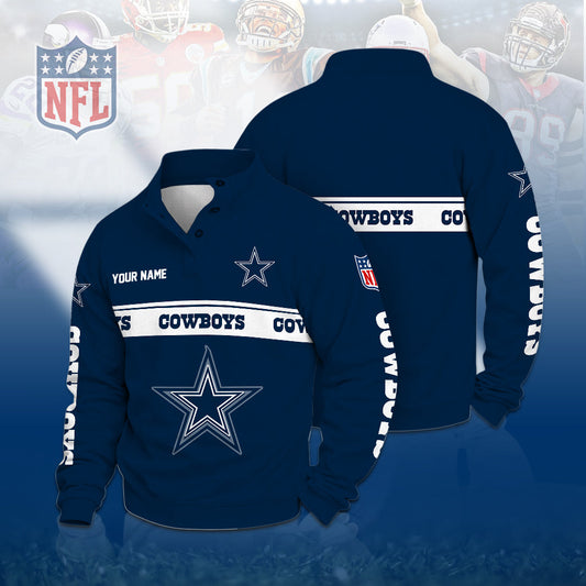 [TOUCHDOWN DEAL] NEW CUSTOMIZED NFL21 DCB THE COWBOYS QUARTER-BUTTON STAND-COLLAR SWEATSHIRT