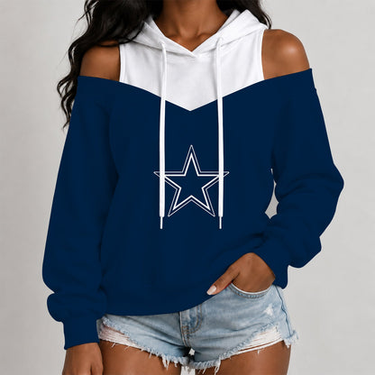 [TOUCHDOWN DEAL] NEW CUSTOMIZED NFL21 DCB THE COWBOYS WOMEN'S OFF-SHOULDER HOODIE