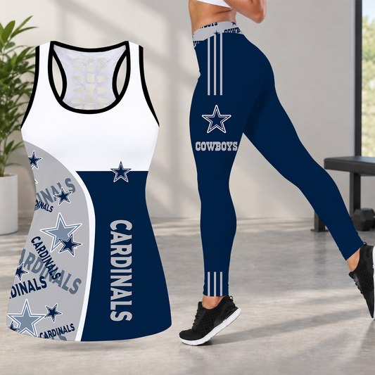 [TOUCHDOWN DEAL] NEW CUSTOMIZED NFL21 DCB DALLAS COWBOYS HOLLOW TANK TOP & LEGGINGS SET