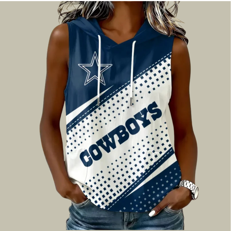 [TOUCHDOWN DEAL] NEW CUSTOMIZED NFL21 DCB DALLAS COWBOYS WOMEN'S SLEEVELESS HOODED POCKET TANK TOP