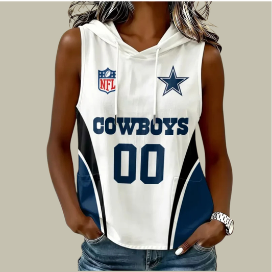 [TOUCHDOWN DEAL] NEW CUSTOMIZED NFL21 DCB DALLAS COWBOYS WOMEN'S SLEEVELESS HOODED POCKET TANK TOP
