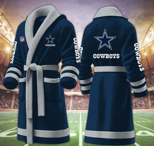 [TOUCHDOWN DEAL] NEW CUSTOMIZED NFL21 DCB DALLAS COWBOYS MULTICOLOR FLEECE BATHROBE