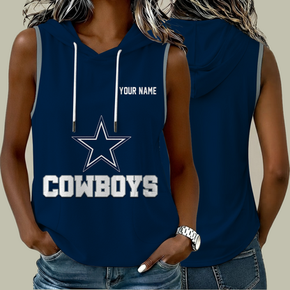 [TOUCHDOWN DEAL] NEW CUSTOMIZED NFL21 DCB DALLAS COWBOYS WOMEN'S SLEEVELESS HOODED POCKET TANK TOP