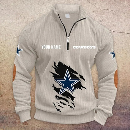 [TOUCHDOWN DEAL] NEW CUSTOMIZED NFL21 DCB DALLAS COWBOYS MULTICOLOR STRIPED QUATER ZIP SWEATSHIRT