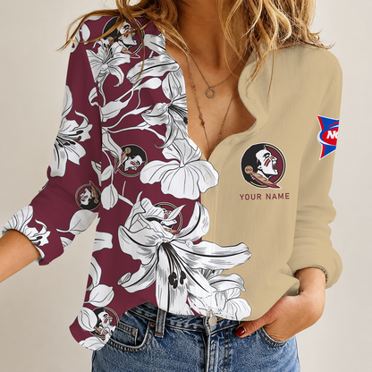 [TOUCHDOWN DEAL] NEW CUSTOMIZED NCAA FBS21 FLS FLORIDA STATE SEMINOLES WOMEN CASUAL SHIRT