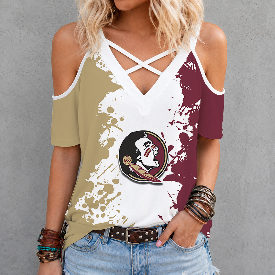 [TOUCHDOWN DEAL]NEW CUSTOMIZED NCAA FBS21 FLS FLORIDA STATE SEMINOLES CRISS CROSS V-NECK TOP