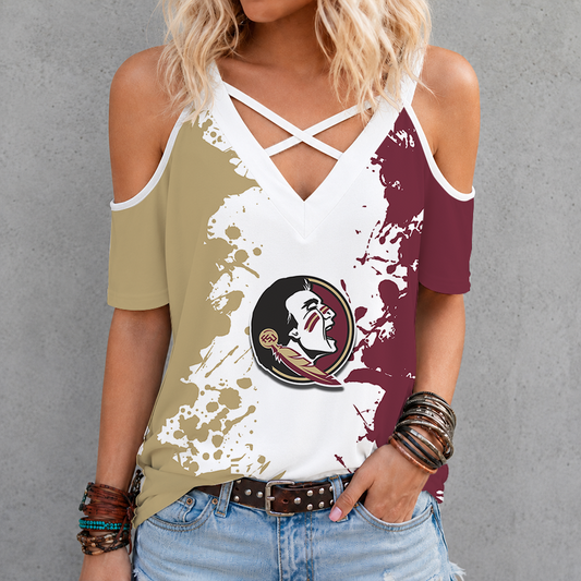 [TOUCHDOWN DEAL]NEW CUSTOMIZED NCAA FBS21 FLS FLORIDA STATE SEMINOLES CRISS CROSS V-NECK TOP