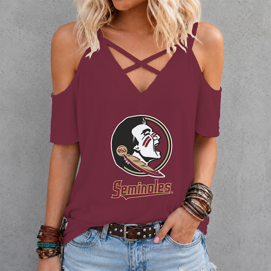 [TOUCHDOWN DEAL] NEW CUSTOMIZED NCAA FBS21 FLS FLORIDA STATE SEMINOLES CRISS CROSS V-NECK TOP