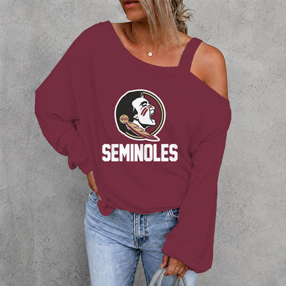 [TOUCHDOWN DEAL] NEW CUSTOMIZED NCAA FBS21 FLS FLORIDA STATE SEMINOLES WOMEN'S OFF-SHOULDER LONG SLEEVE SHIRT