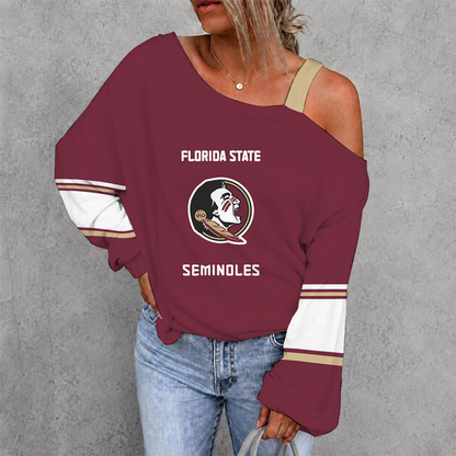 [TOUCHDOWN DEAL] NEW CUSTOMIZED NCAA FBS21 FLS FLORIDA STATE SEMINOLES WOMEN'S OFF-SHOULDER LONG SLEEVE SHIRT