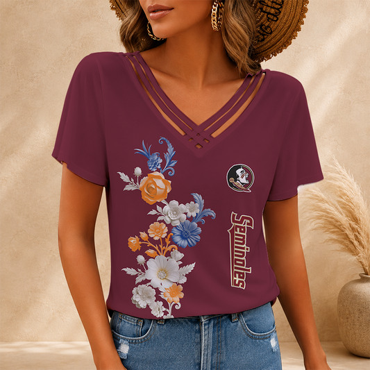 [TOUCHDOWN DEAL] NEW CUSTOMIZED NCAA FBS21 FLS FLORIDA STATE SEMINOLES V-NECK SHIRT