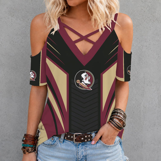 [TOUCHDOWN DEAL] NEW CUSTOMIZED NCAA FBS21 FLS FLORIDA STATE SEMINOLES CRISS CROSS V-NECK TOP