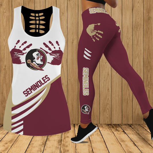 [TOUCHDOWN DEAL]NEW CUSTOMIZED NCAA FBS21 FLS FLORIDA STATE SEMINOLES HOLLOW TANK TOP & LEGGINGS SET